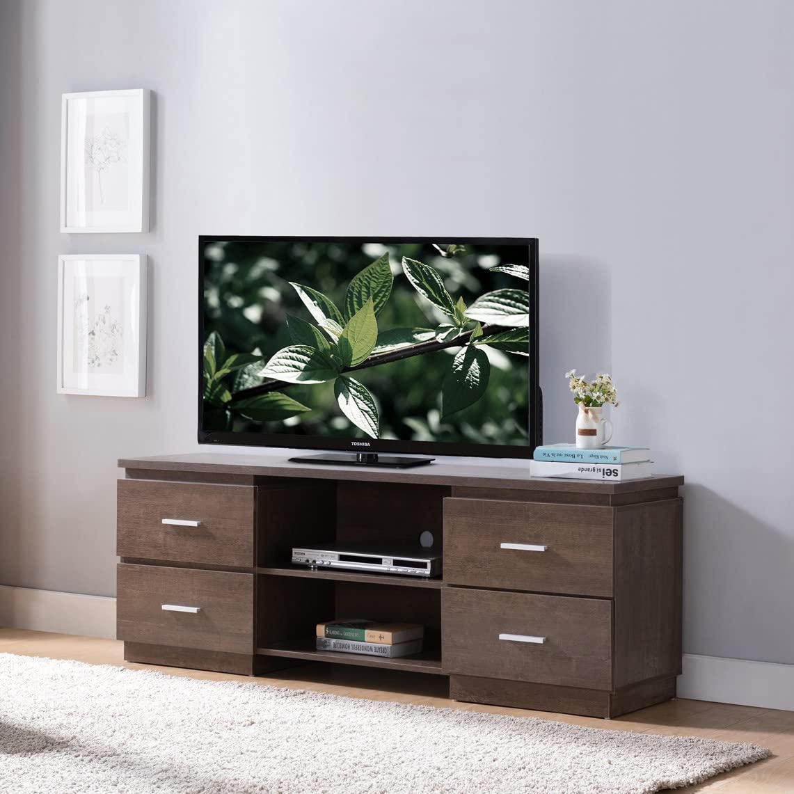 HomeRoots Particle Board/MDF Modern Rustic Walnut Oak TV Stand