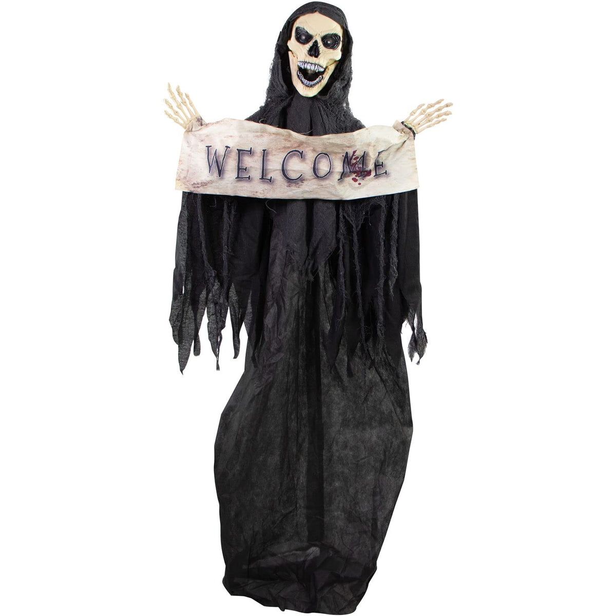 Haunted Hill Farm 67-In. Azrail The Animated Welcome Reaper, Indoor Or Covered Outdoor Halloween Decoration, Battery Operated