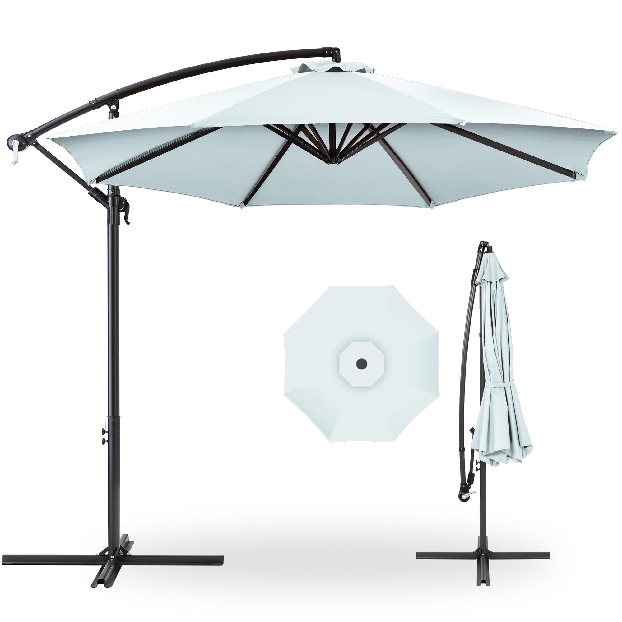 Best Choice Products 10ft Offset Cantilever Hanging Market Patio Umbrella, 8 Sturdy Ribs, Easy Adjustment - Baby Blue