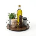 Hasthip Rotating Organizer Tray Natural Wood Lazy Susan Seasoning Bottle Holder With Black Metal Guard, 22.8Cm Turntable Storage