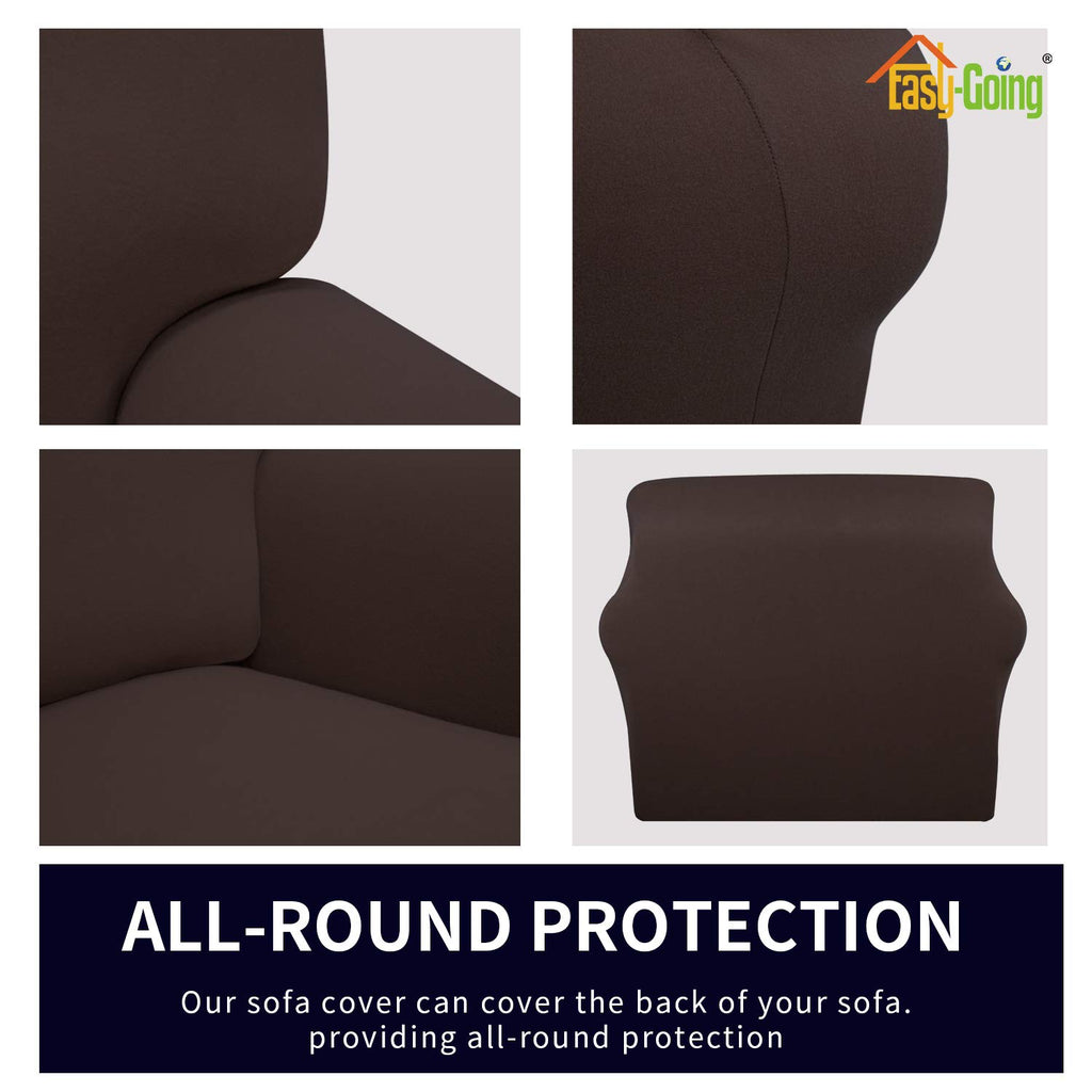 Easy-Going Fleece Stretch Sofa Slipcover Spandex Non-Slip Soft Couch Sofa Cover, Washable Furniture Protector With Anti-Skid Foam And Elastic Bottom For Kids, Pets(Oversized Sofa, Chocolate)