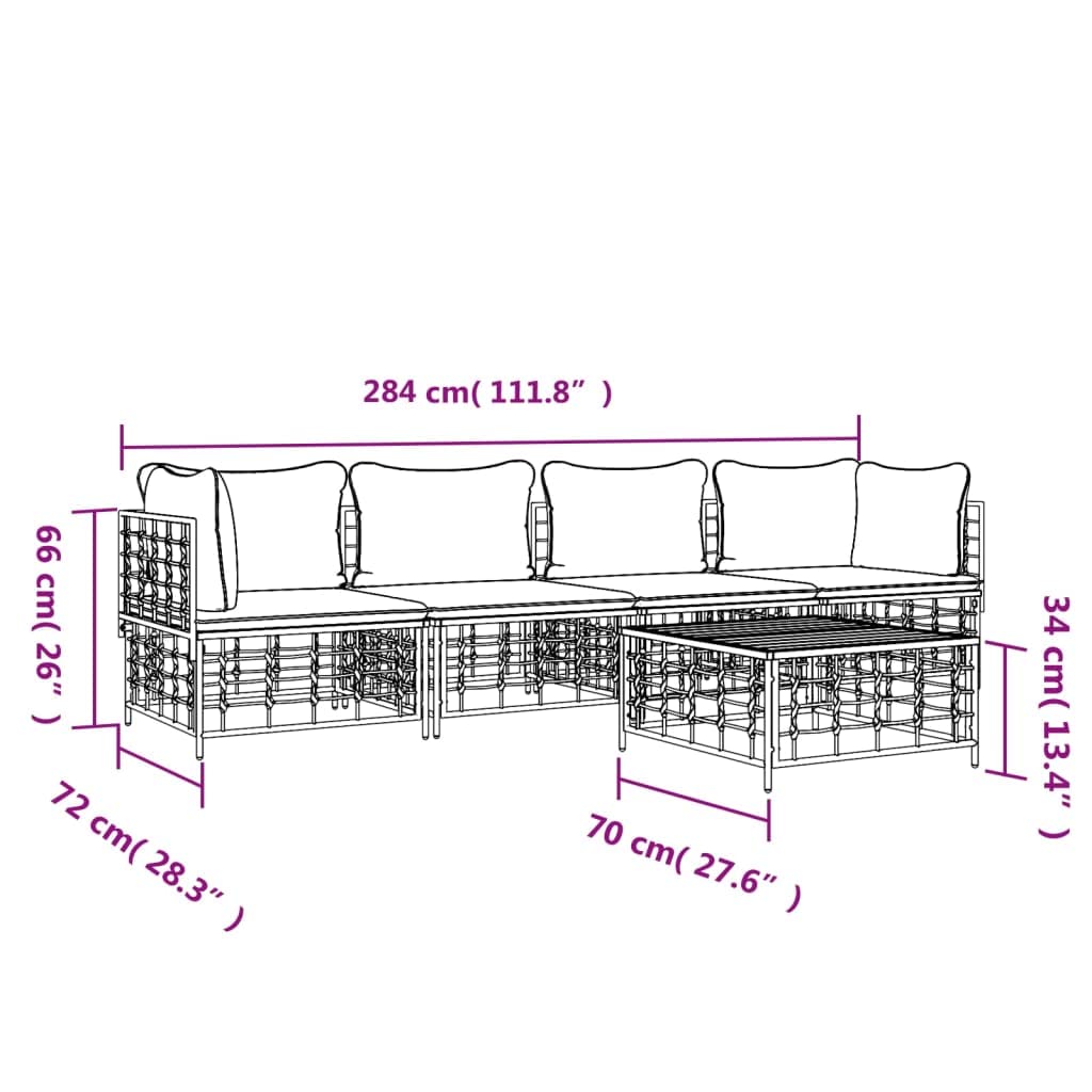 vidaXL 5-Piece Anthracite Patio Lounge Set with Poly Rattan Construction, Modular Sofas, and Dark Grey Cushions - Ideal for Garden, Outdoor, and Terrace