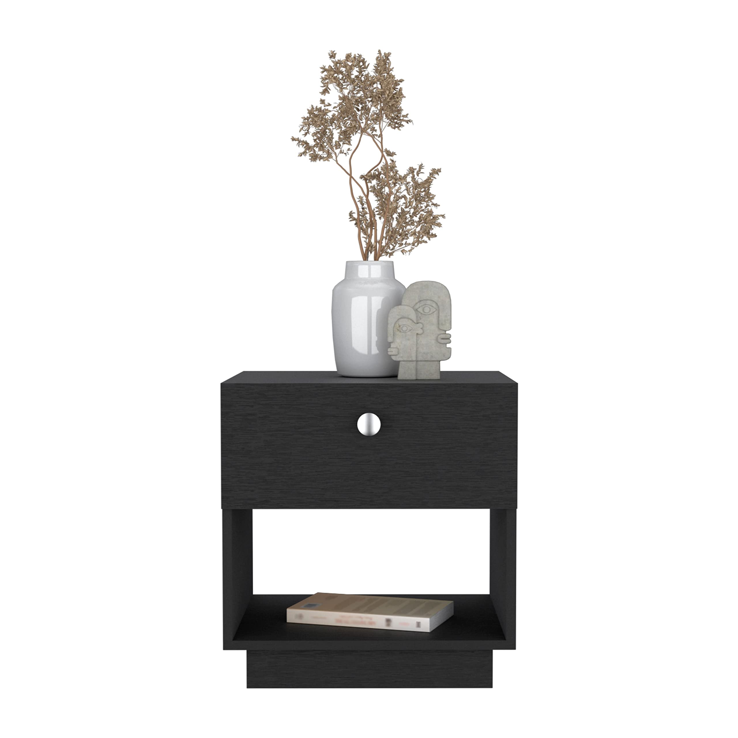 Single Drawer Nightstand 19" H with Open Storage Shelf, Black