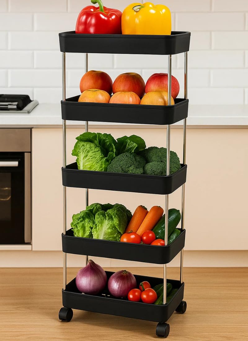 Leaffybezz Multipurpose 5Tier Storage Shelf, Storage Rack With Wheels, Storage Organizer Cart For Kitchen, Pantry Closet, Bedro