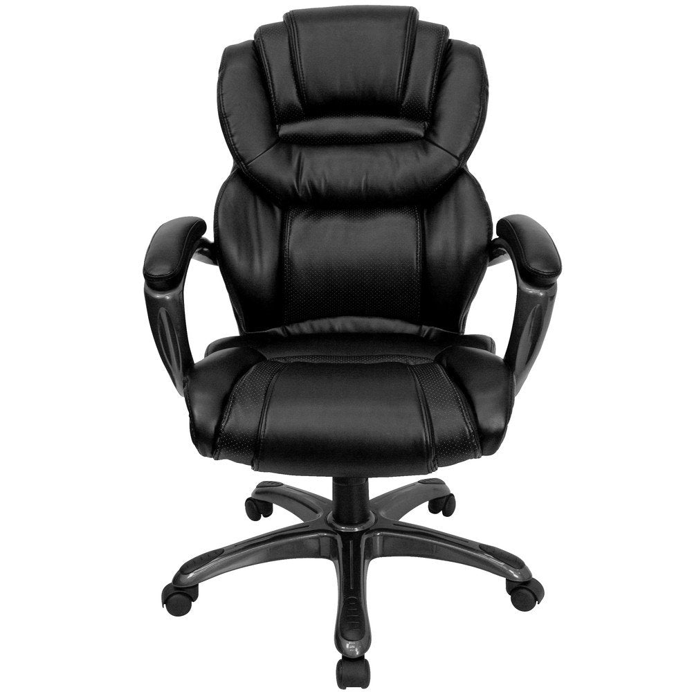 High Back Black Leather Executive Swivel Office Chair With Leather Padded Loop Arms [Go-901-Bk-Gg]