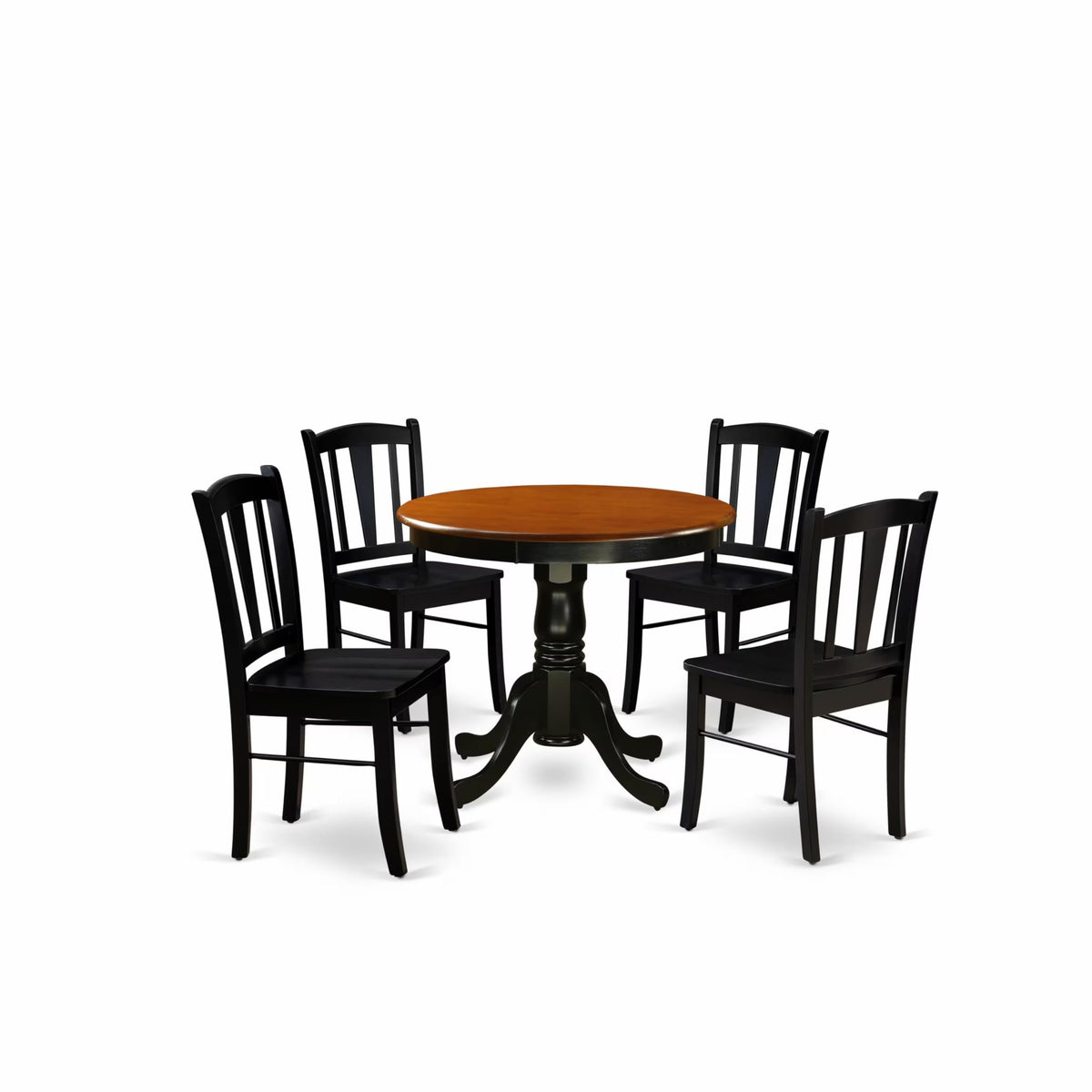 East West Furniture Andl5-Blk-W 5 Piece Dining Set Includes A Round Kitchen Table With Pedestal And 4 Dining Room Chairs, 36X36 Inch, Black & Cherry