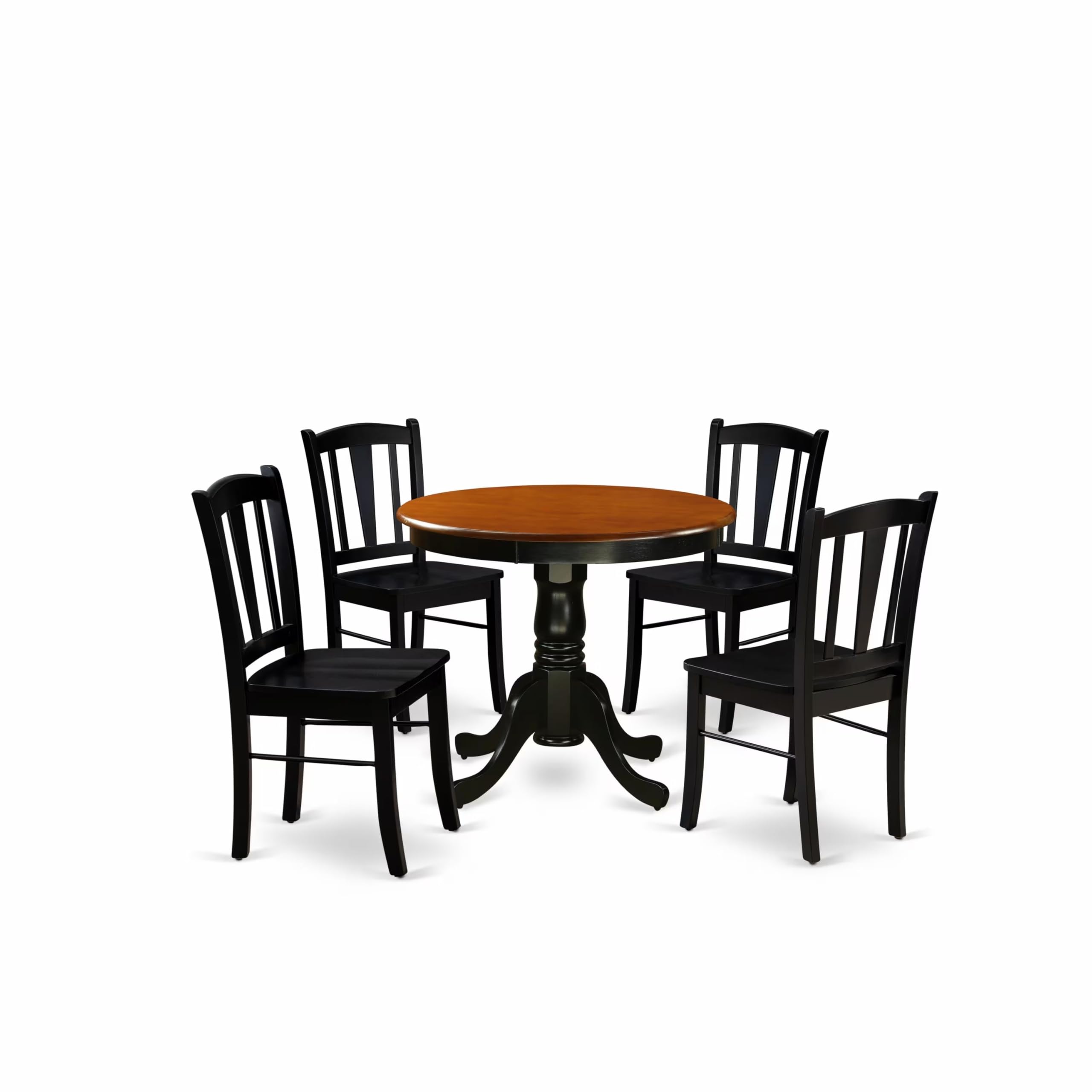 East West Furniture Andl5-Blk-W 5 Piece Dining Set Includes A Round Kitchen Table With Pedestal And 4 Dining Room Chairs, 36X36 Inch, Black & Cherry