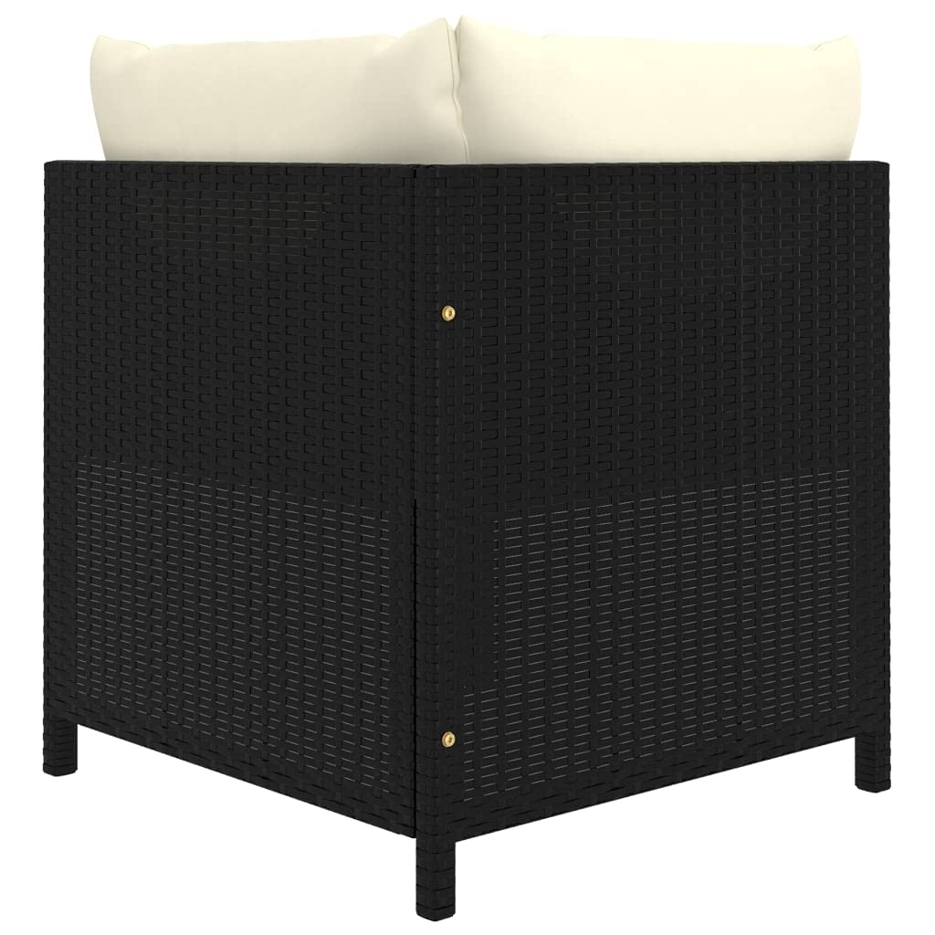 vidaXL Outdoor Sectional Corner Sofa with Cushions - Black Poly Rattan Corner Seat with Powder-Coated Steel Frame for Garden Lounge Set