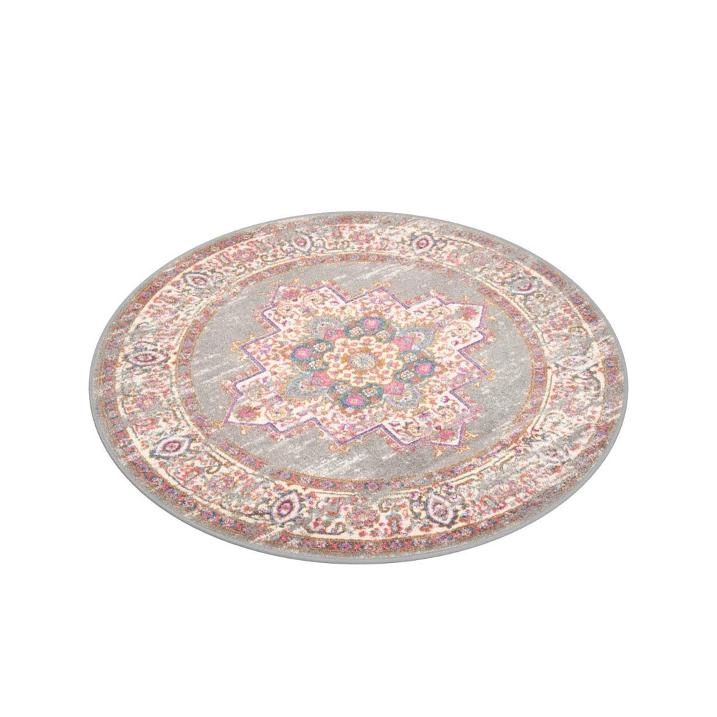 Nourison Passion Grey 4' X Round Area -Rug, Boho, Traditional, Easy -Cleaning, Non Shedding, Bed Room, Living Room, Hallway, (4'