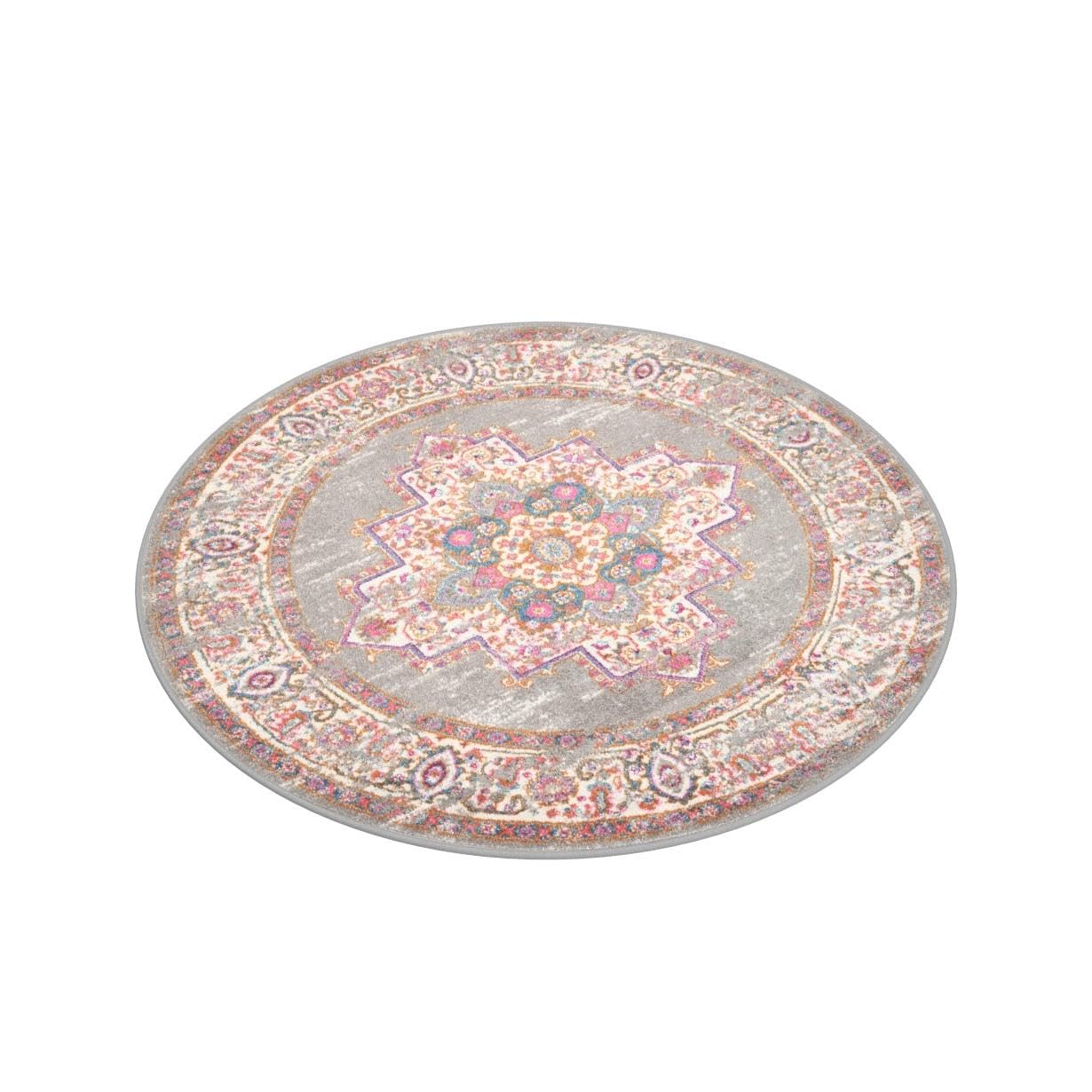 Nourison Passion Grey 4' X Round Area -Rug, Boho, Traditional, Easy -Cleaning, Non Shedding, Bed Room, Living Room, Hallway, (4'