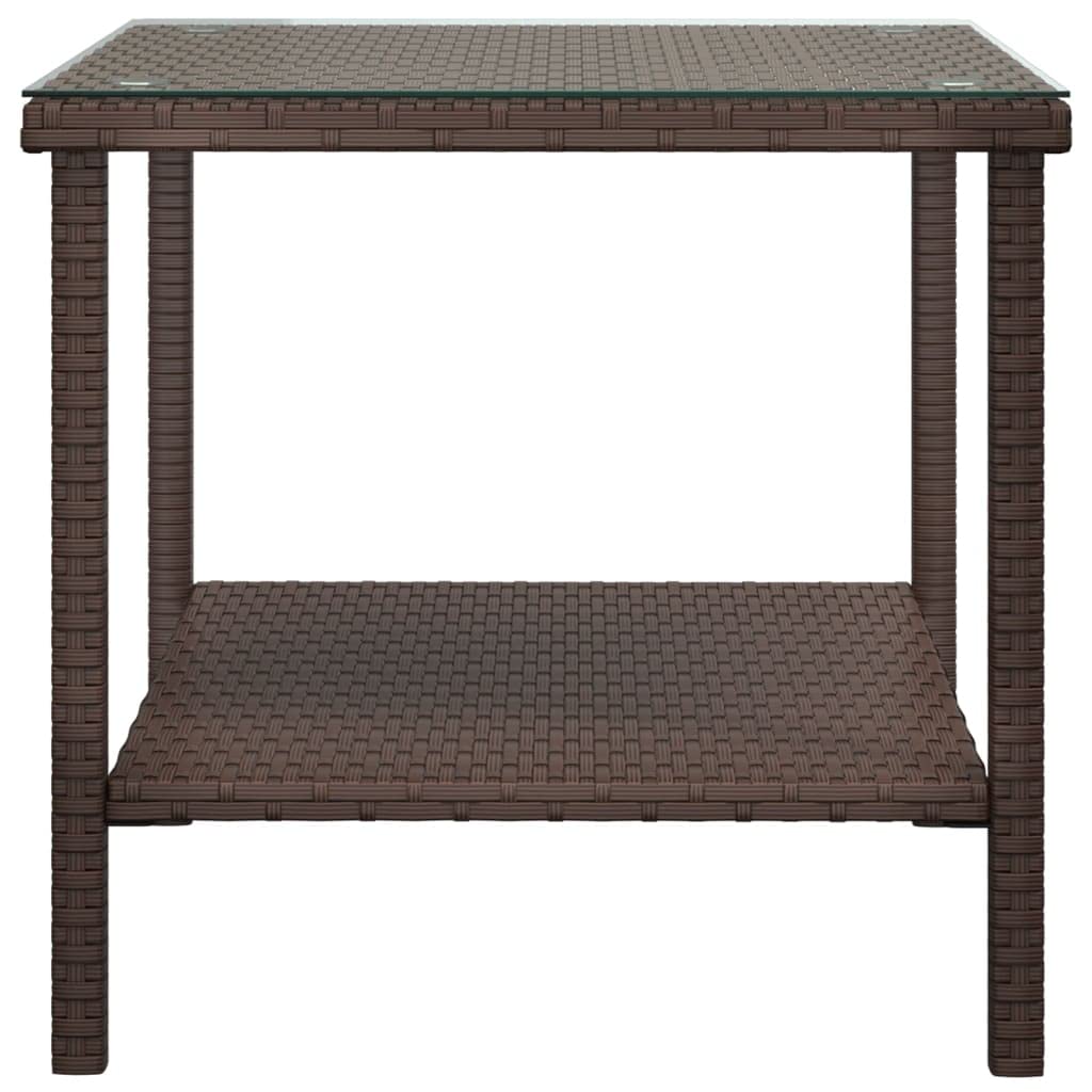 vidaXL Poly Rattan Brown Side Table - Indoor and Outdoor 17.7&quot;x17.7&quot;x17.7&quot; with Storage Shelf and Tempered Glass Top