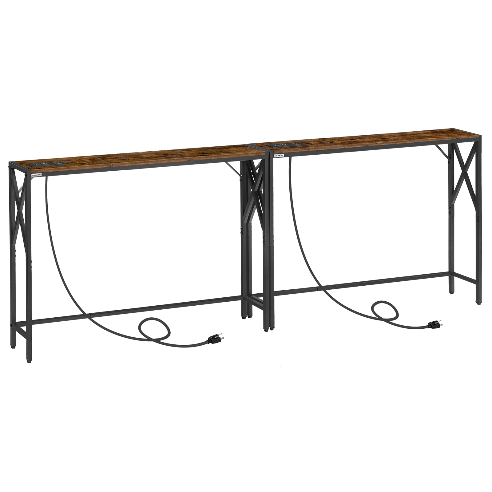 MAHANCRIS 2 Pack Narrow Sofa Table with Charging Station, 39.4'' L x 5.9'' W x 29'' H, Skinny Console Table, Long Entryway Table