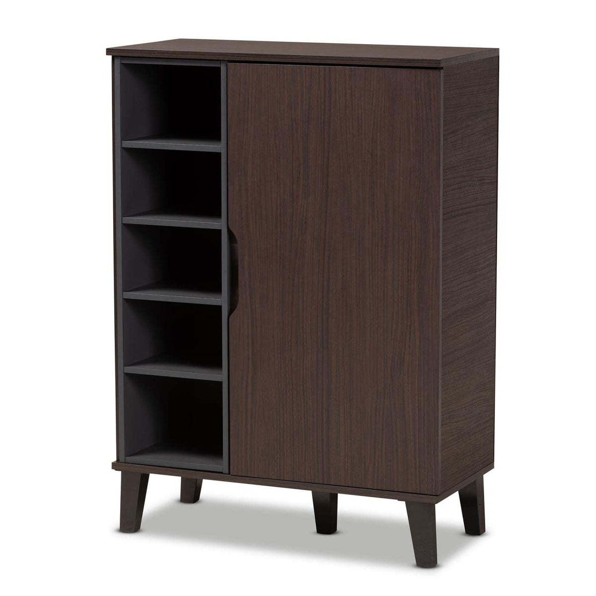 Baxton Studio Idina Mid-Century Modern Two-Tone Dark Brown And Grey Finished Wood 1-Door Shoe Cabinet