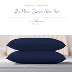 Carressa Linen 100% Egyptian Cotton Pillow Cases Set Of 2-600 Thread Count Navy Blue Standard/Queen Pillowcase For Sleeping, Sof