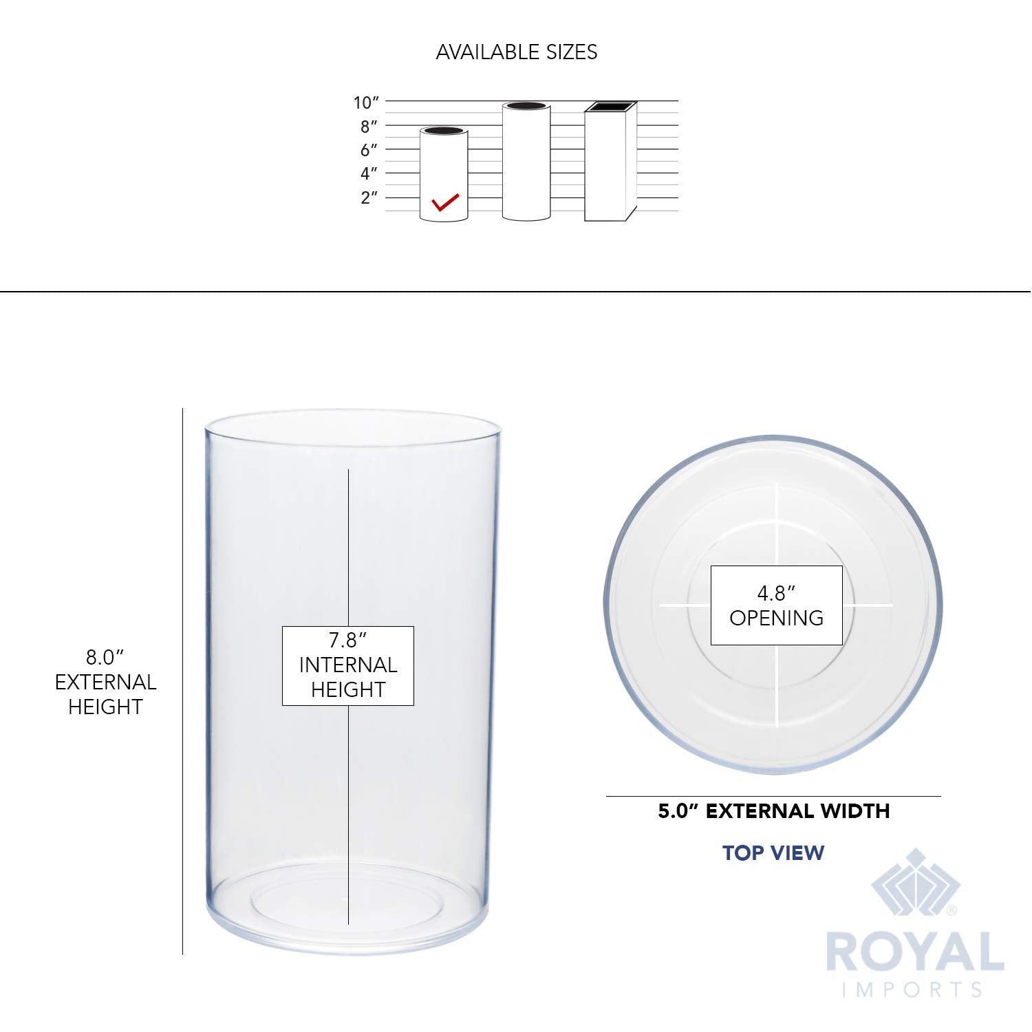 Royal Imports Flower Vase Acrylic Cylinder - Decorative Centerpiece For Home Or Wedding - Non Breakable Plastic, 5''X8'' Tall Ro