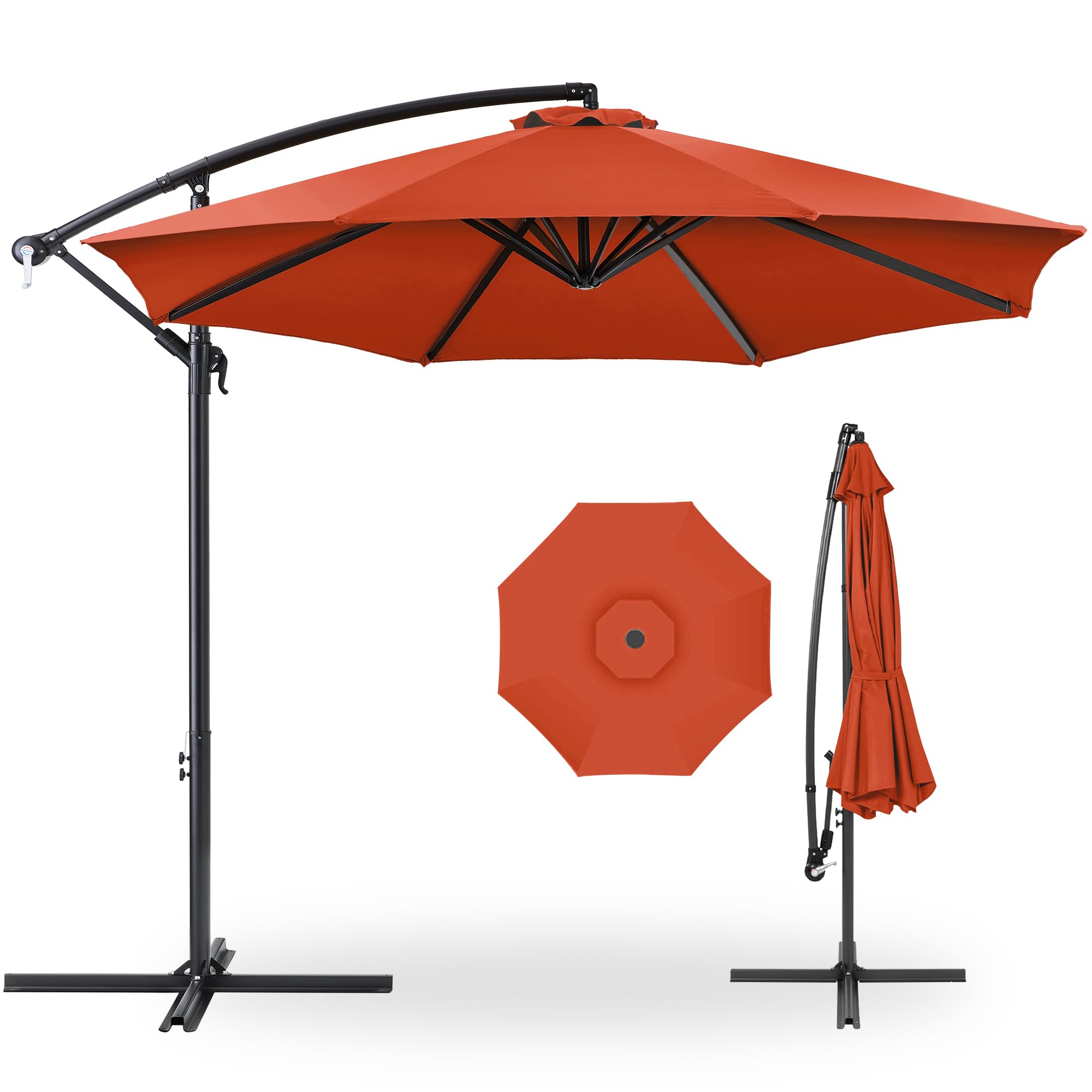 Best Choice Products 10ft Offset Cantilever Hanging Market Patio Umbrella, 8 Sturdy Ribs, Easy Adjustment - Rust