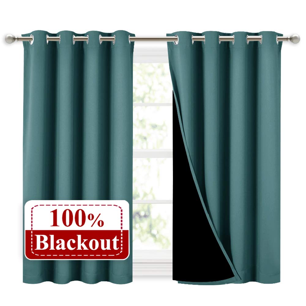 Nicetown Small 100% Blackout Curtains With Black Liners, Thermal Insulated 2-Layer Lined Drapes, Energy Efficiency Window Draper
