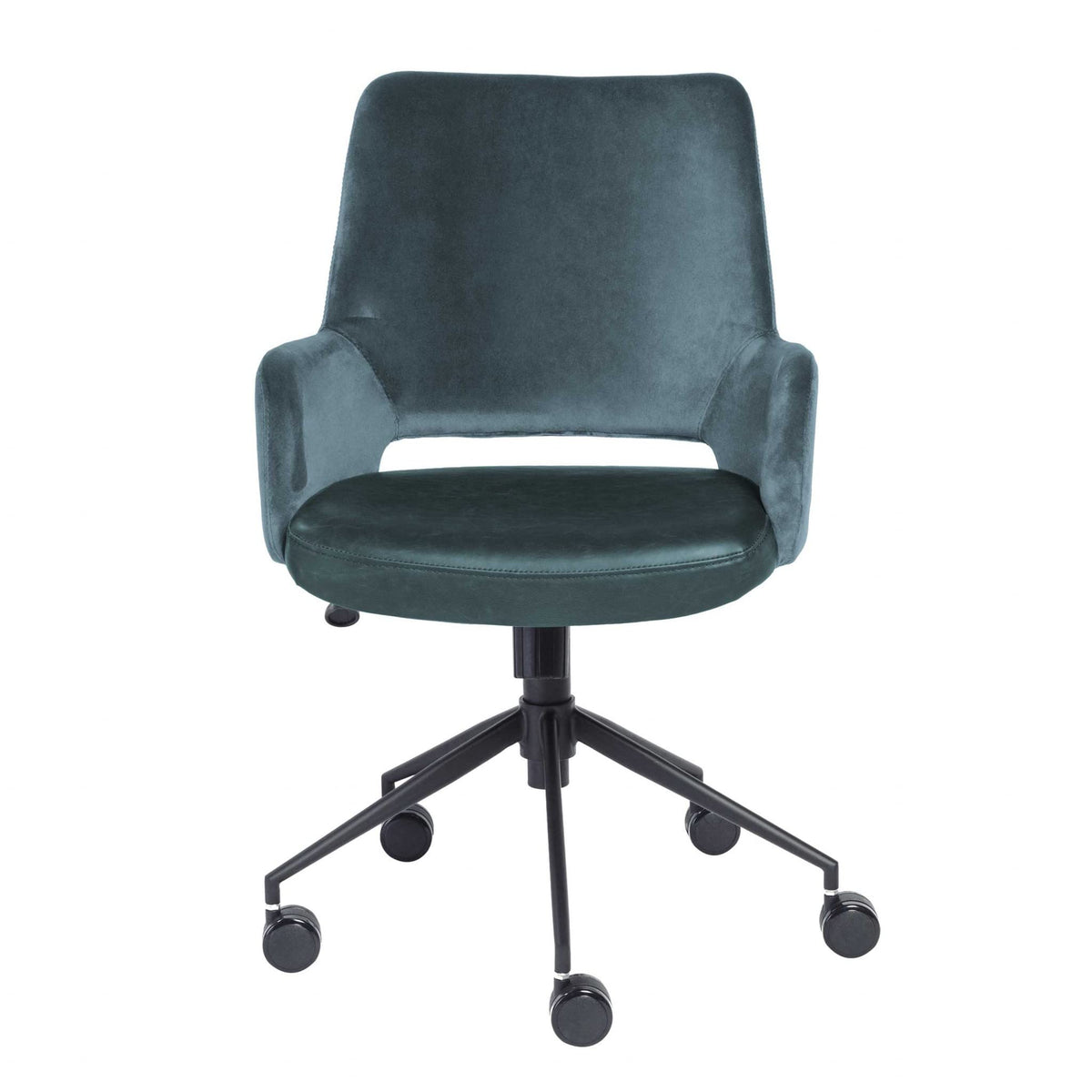 HomeRoots 21.26&quot; X 25.60&quot; X 37.21&quot; Tilt Office Chair in Blue Fabric and Leatherette with Black Base