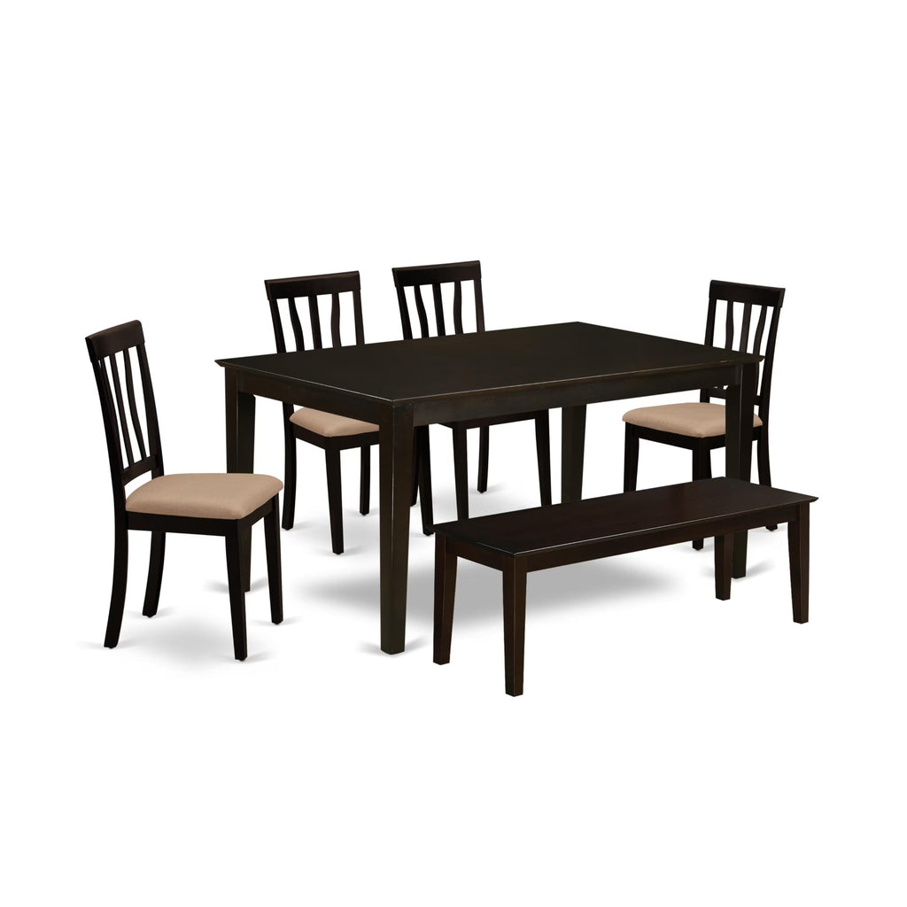 East West Furniture CAAN6-CAP-C Capri 6 Piece Set Contains a Rectangle Dining Room Table and 4 Linen Fabric Upholstered Chairs with a Bench, 36x60 Inch