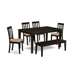 East West Furniture CAAN6-CAP-C Capri 6 Piece Set Contains a Rectangle Dining Room Table and 4 Linen Fabric Upholstered Chairs with a Bench, 36x60 Inch