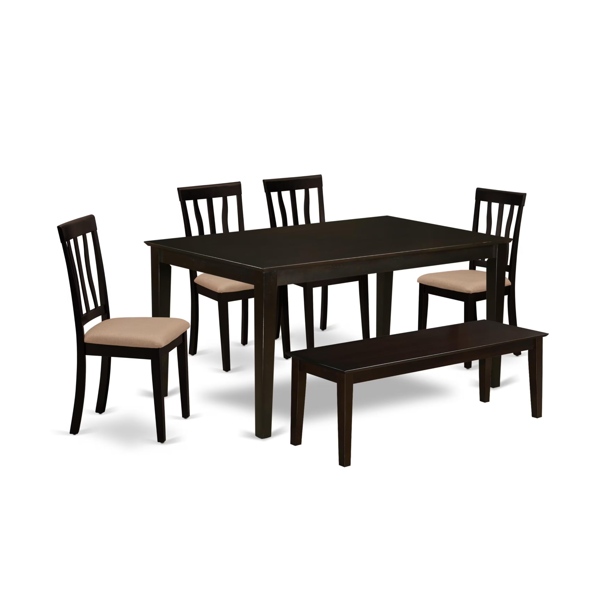 East West Furniture CAAN6-CAP-C Capri 6 Piece Set Contains a Rectangle Dining Room Table and 4 Linen Fabric Upholstered Chairs with a Bench, 36x60 Inch