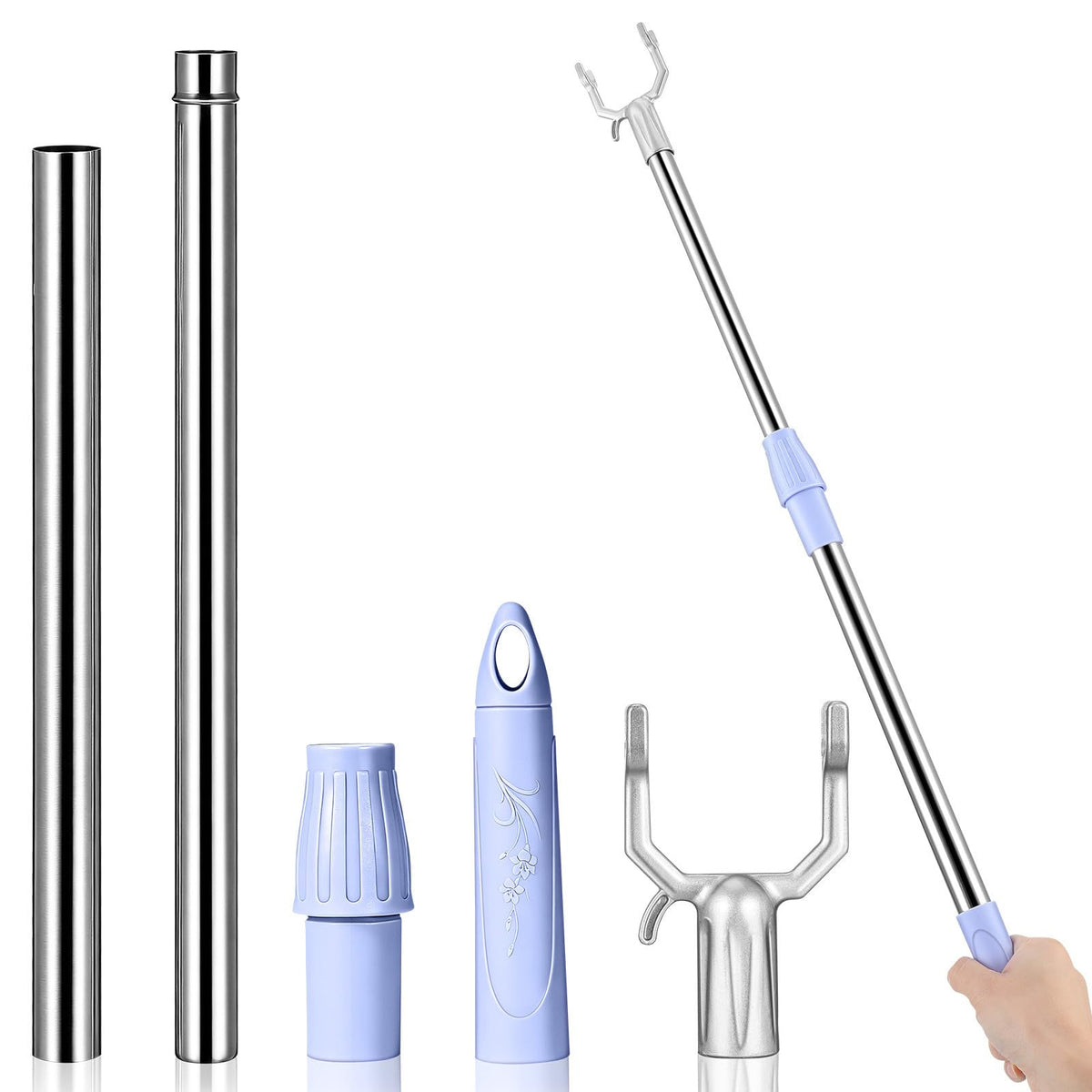 HOLIDYOYO Telescopic Clothes Fork Rod Aluminum Alloy Extension Pole with Hook for Hanging Clothes Laundry Storage and Balcony Dr