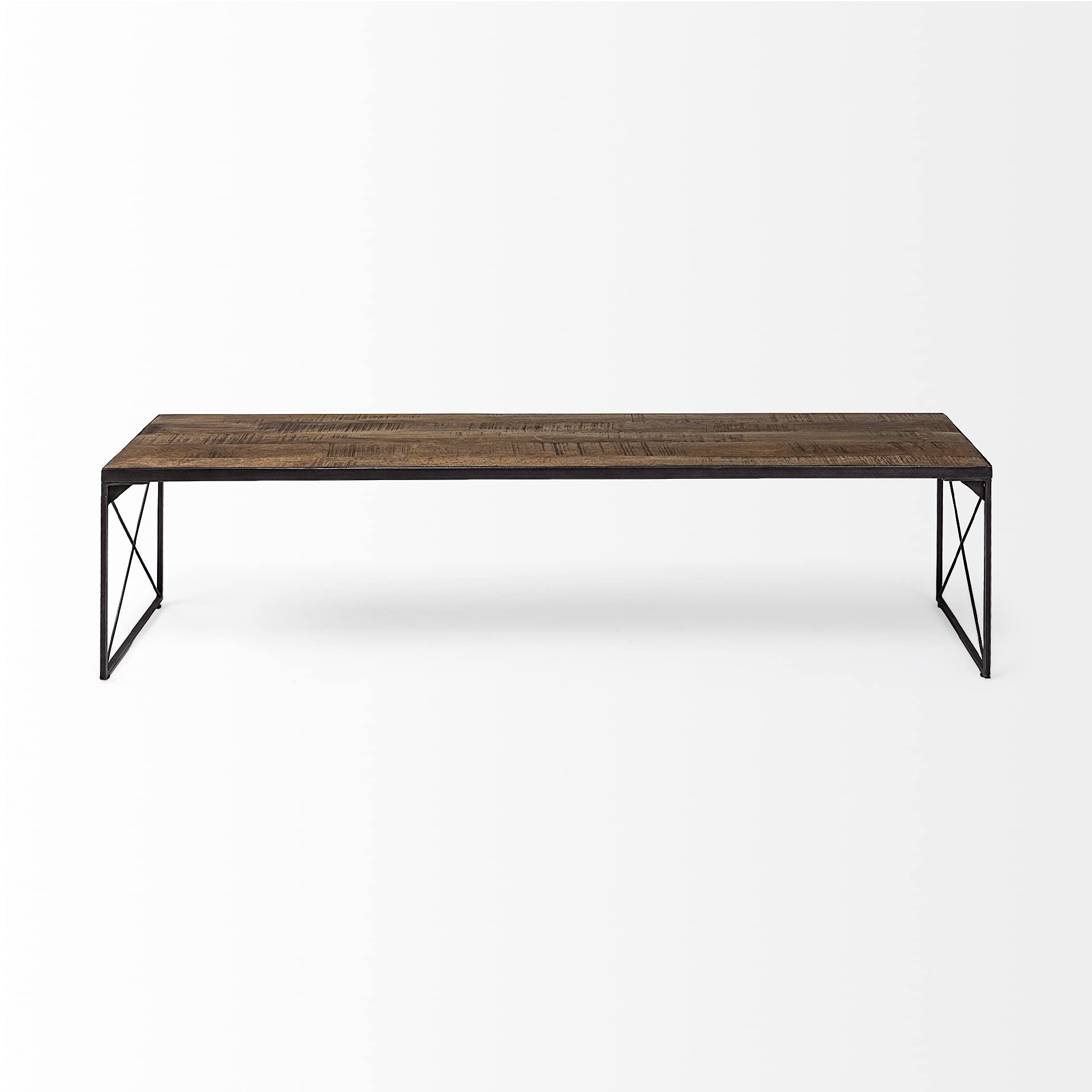 HomeRoots Rectangular Mango Wood/Medium Brown Top and Black Iron Base Accent Bench