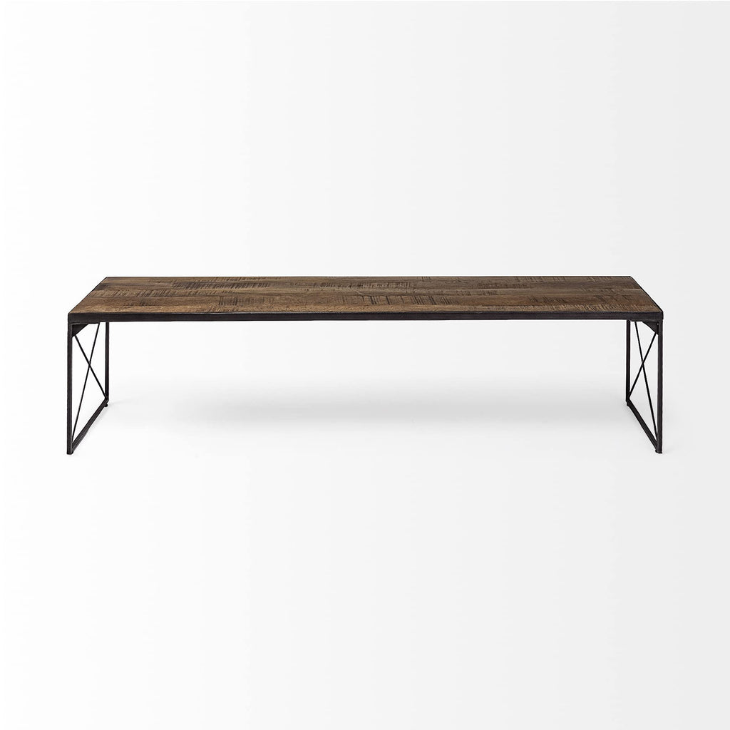 HomeRoots Rectangular Mango Wood/Medium Brown Top and Black Iron Base Accent Bench