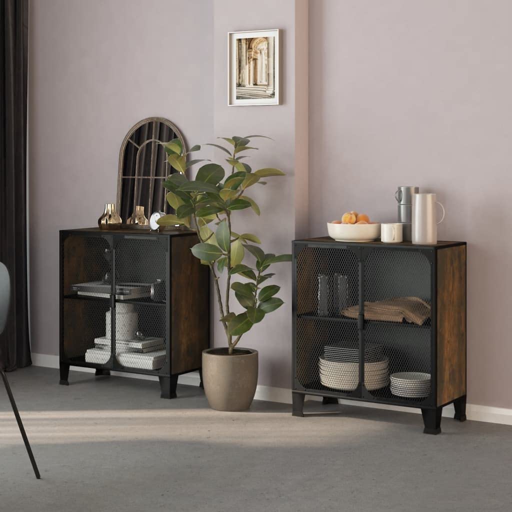 vidaXL Storage Cabinets 2 Pieces, Metal and MDF Construct, Rustic Brown, Urban Industrial Style, Easy to Clean, Shelf for Organizing DVDs and Books - 28.3&quot;x14.2&quot;x32.3&quot; inches