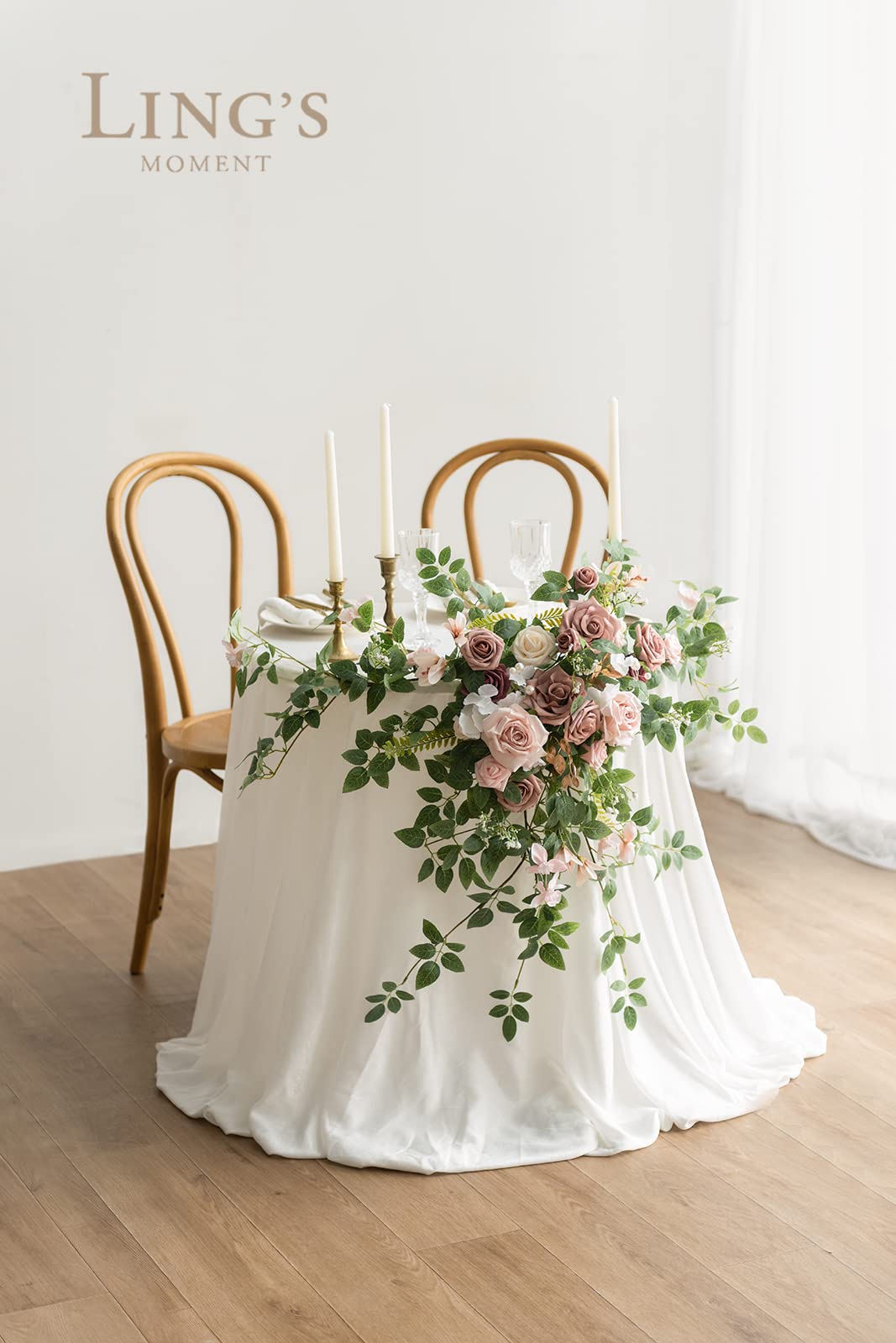 Ling'S Moment 2Pcs Dusty Rose Arch Flowers Artificial Floral Swags Wedding Centerpieces Faux Flower Garland Greenery Arrangement