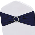 Zsjfmf 50Pcs Spandex Navy Blue Chair Sashes For Wedding Stretch Chair Bands With Buckles Universal Elastic Chair Ties Bows For P