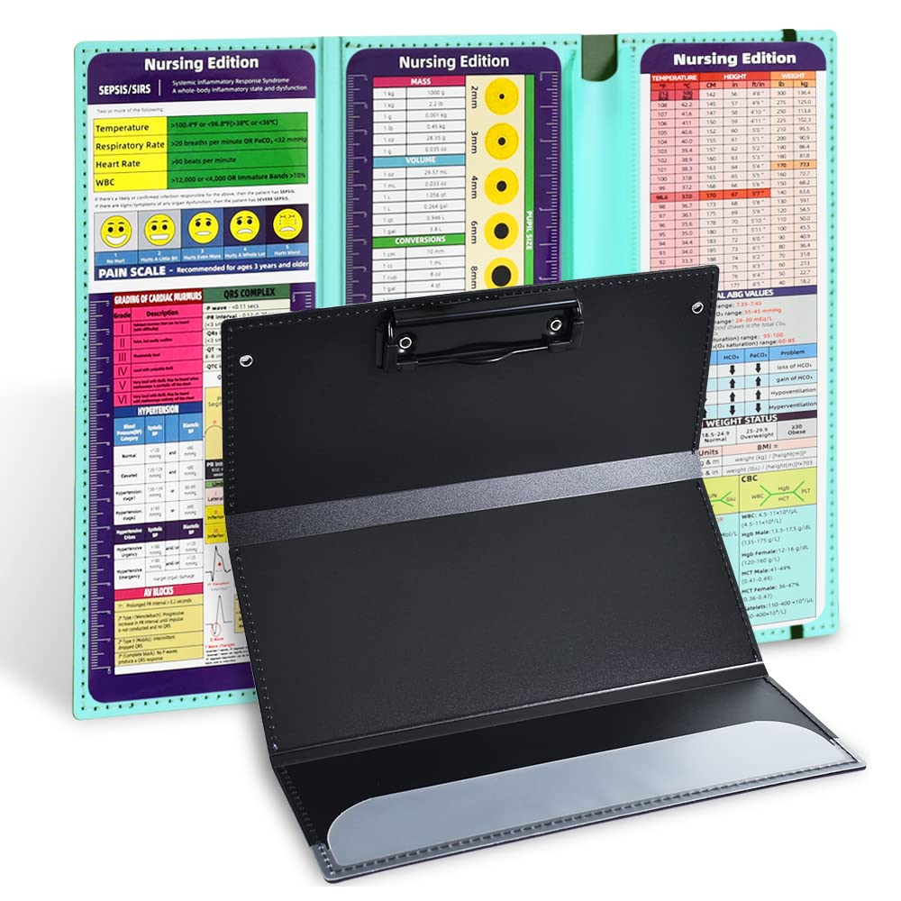 Vuzvuv Nursing Clipboard Foldable, Blue Nurse Pocket Clipboard 3 Layers With Nursing Medical Edition Cheat Sheets, Foldable Nurs