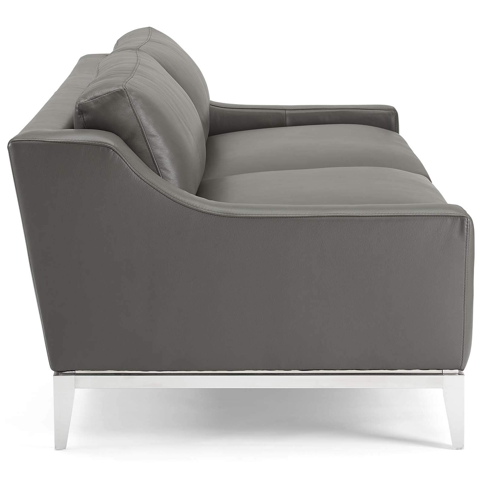 Modway Harness 83.5&quot; Leather Sofa In Gray With Stainless Steel Base