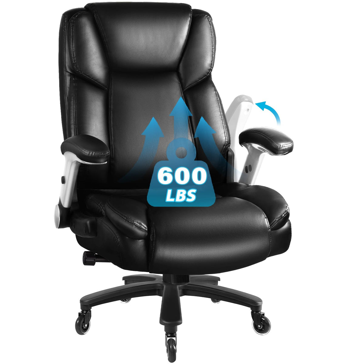 Lemberi 600 Lbs Big And Tall Office Chair, Ergonomic Pu Leather Executive Comfy Desk Chair With Back Support, Heavy Duty Extra W