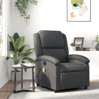 'vidaXL Massage Recliner Chair- Adjustable Manual Reclining Function, 6-Point Vibration Massage, 100% Real Grey Leather, Side Pocket, Solid Wood and Metal Frame