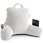 Nestl Cut Plush Striped Reading Pillow For Kids & Teens, Small Back Pillow, Back Support Pillow, Shredded Memory Foam Bed Rest Pillow With Arms, White