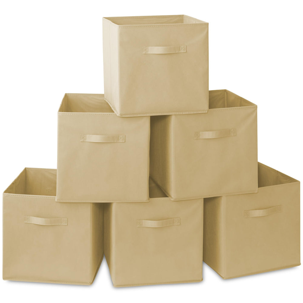 Casafield Set of 6 Collapsible Fabric Cube Storage Bins, Sandy Beige - 13'' Foldable Cloth Baskets for Shelves, Cubby Organizers