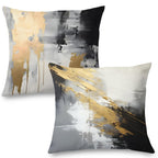 Supwhd Black And Gold Pillow Covers, Decorative Pillow Covers For Couch Bed Living Room, Abstract White Black And Gold Pillow Co