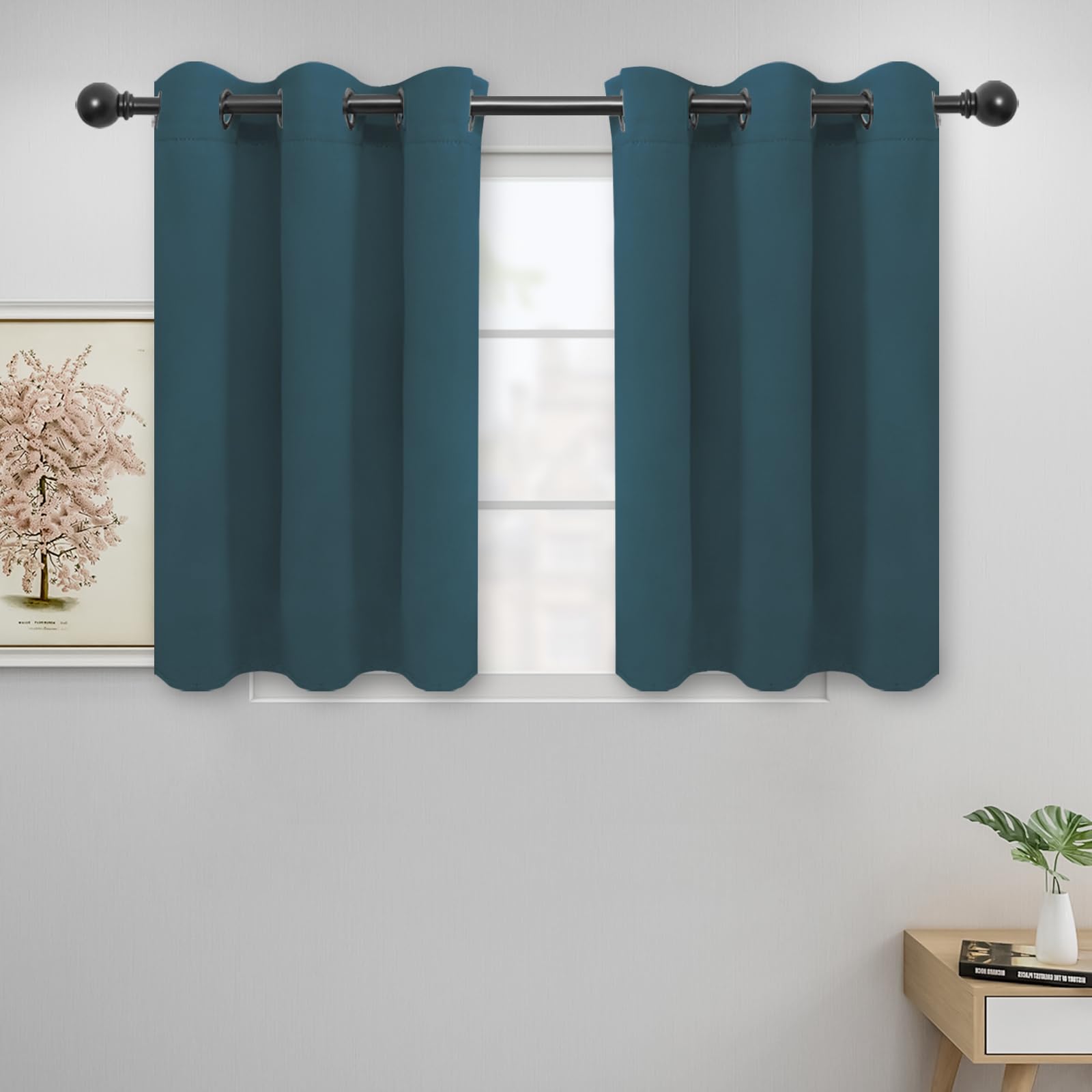 Easy-Going Blackout Curtains For Bedroom, Solid Thermal Insulated Grommet And Noise Reduction Window Drapes, Room Darkening Curtains For Living Room, 2 Panels (42X36 In, Bluestone)
