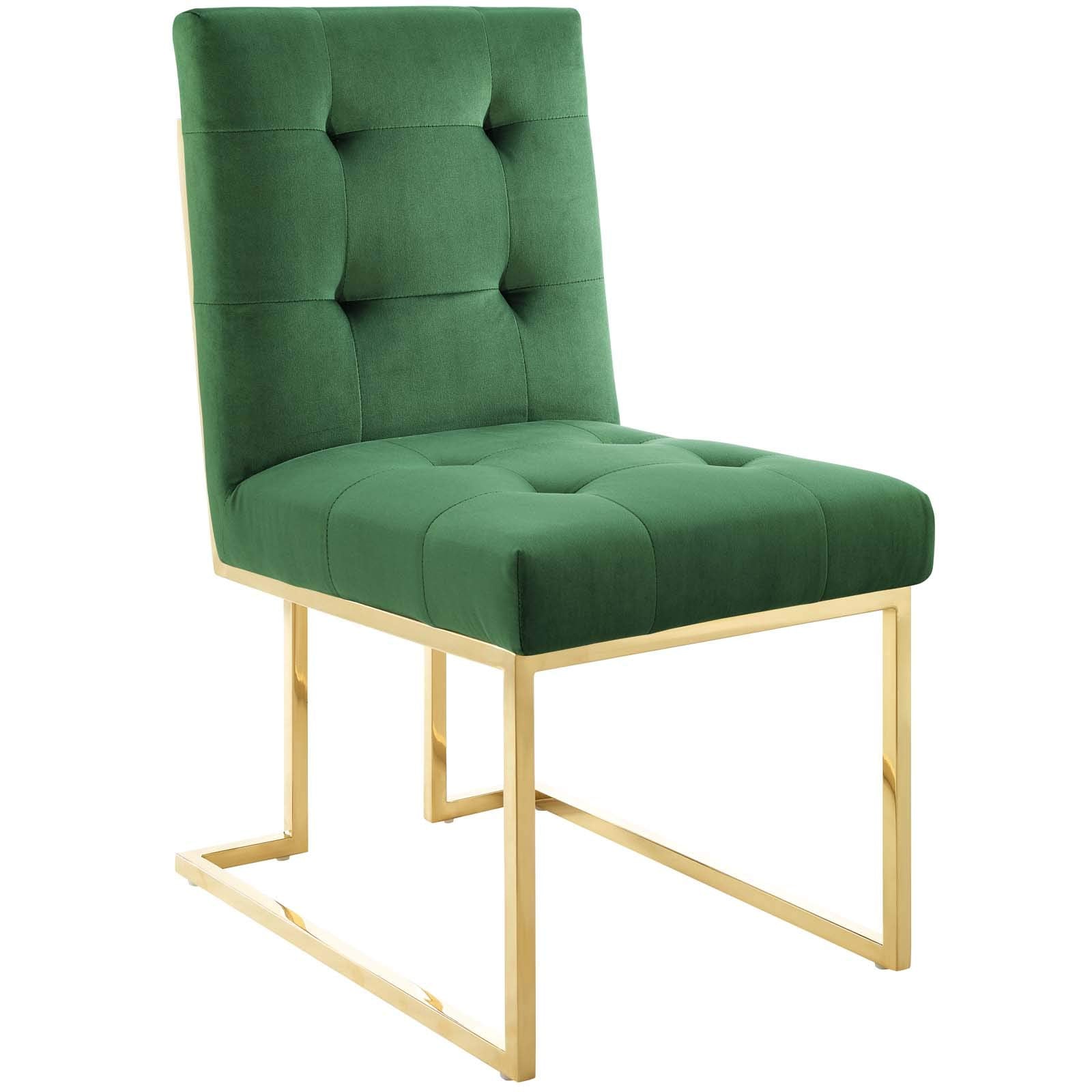 Modway Privy Stainless Steel Performance Velvet Dining Chair Set Of 2, Gold Emerald