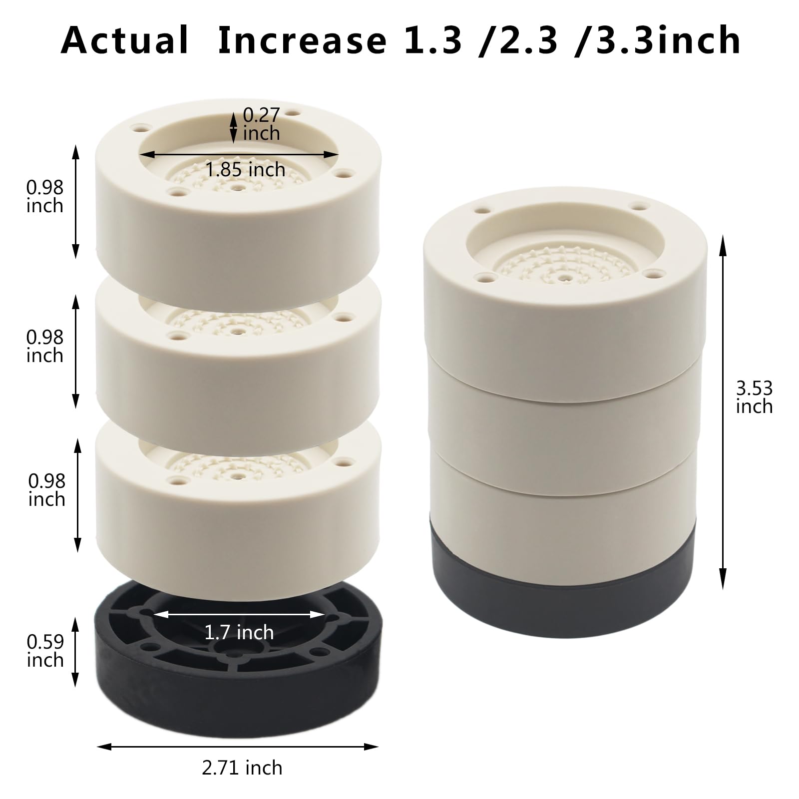 Hanihua Beige Furniture Risers Bed Risers (Set Of 4), 1'', 2'', 3 Inch Adjustable Round Bed Lifts Risers For Table, Sofa, Couch,