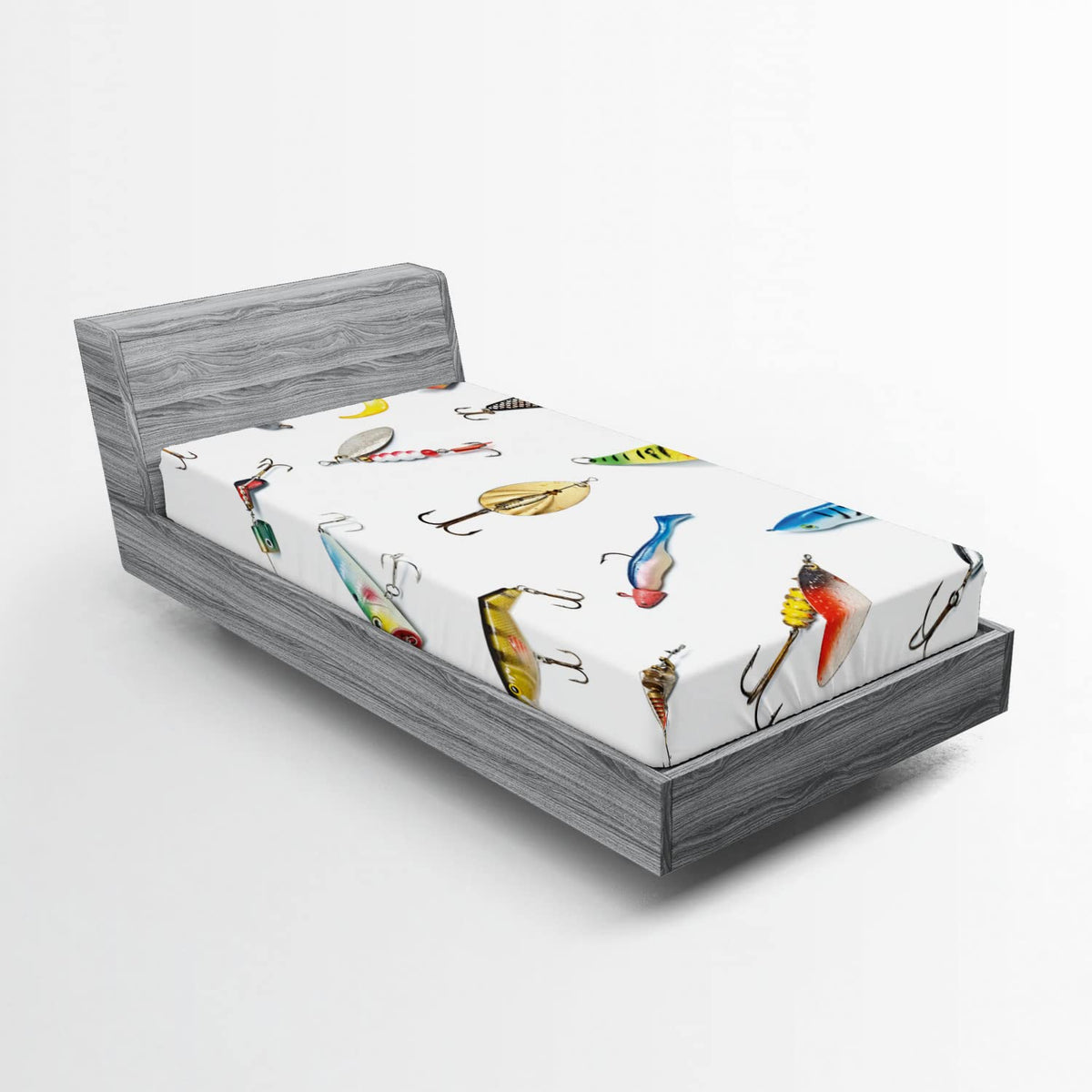Ambesonne Fishing Fitted Sheet, Several Fish Hook Equipment Objects Trolling Angling Netting Gathering Activity, Soft Decorative