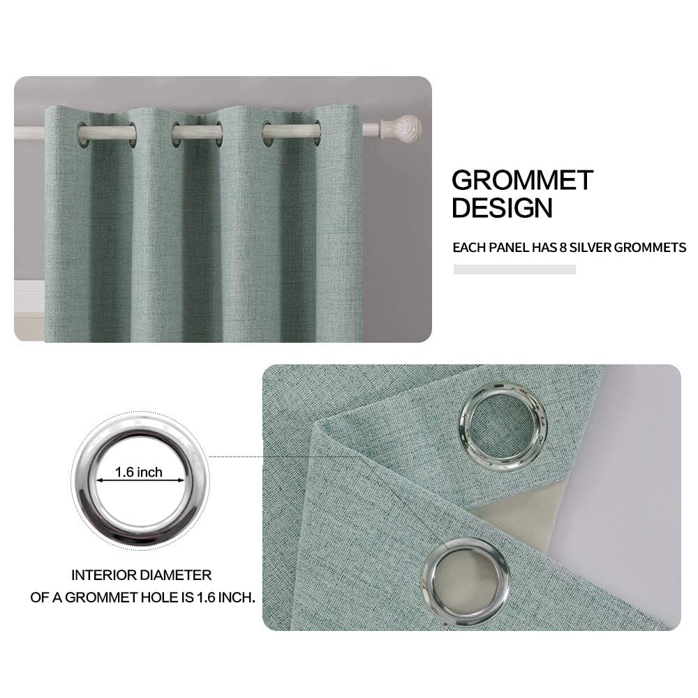 Miulee Linen Texture Curtains For Bedroom Solid 100% Blackout Thermal Insulated Seafoam Green Curtains Grommet Room Darkening Curtains/Draperies For Living Room Nursery 52X84 Inch (2 Panels)