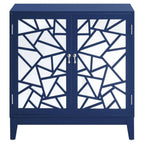 Acme Einstein Wooden Rectangular Console Table with 2 Mirrored Doors in Blue