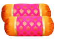 Pink Parrot Jacquard Silk 16X30 Inch Bolster Covers  Set Of 2Code904