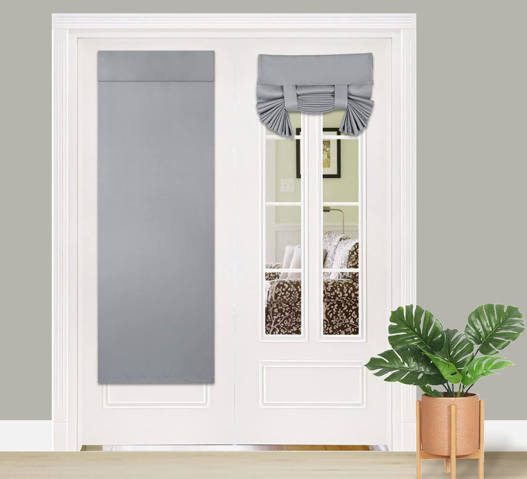 Pi Blackout French Door Curtain 2 Panels,Privacy Thermal Insulated Tie Up Door Window Curtain For Glass Door/Front Door/Sliding Door/Patio Door (W30Xl68,Light Grey)