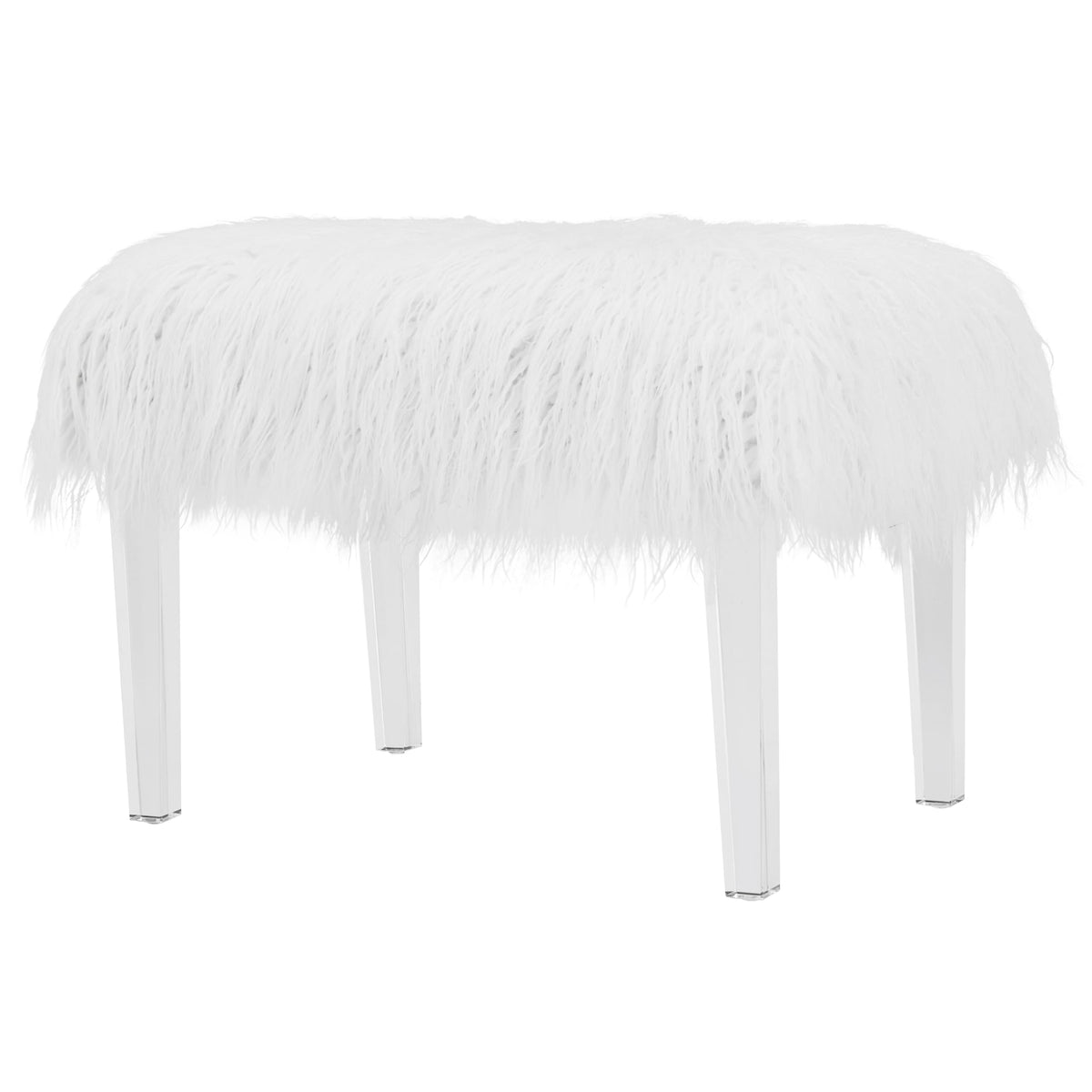 New Pacific Direct Scarlett Faux Fur Acrylic Stool Benches, White