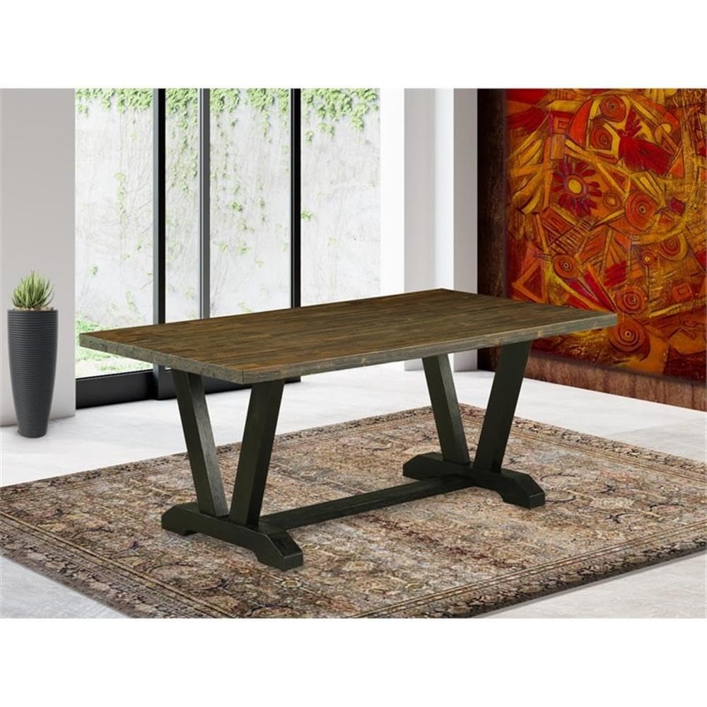 East West Furniture Vt677 V-Style Mid-Century Modern Dining Table - A Rectangle Solid Wood Table Top With Stylish Legs, 40X72 Inch, Multi-Color