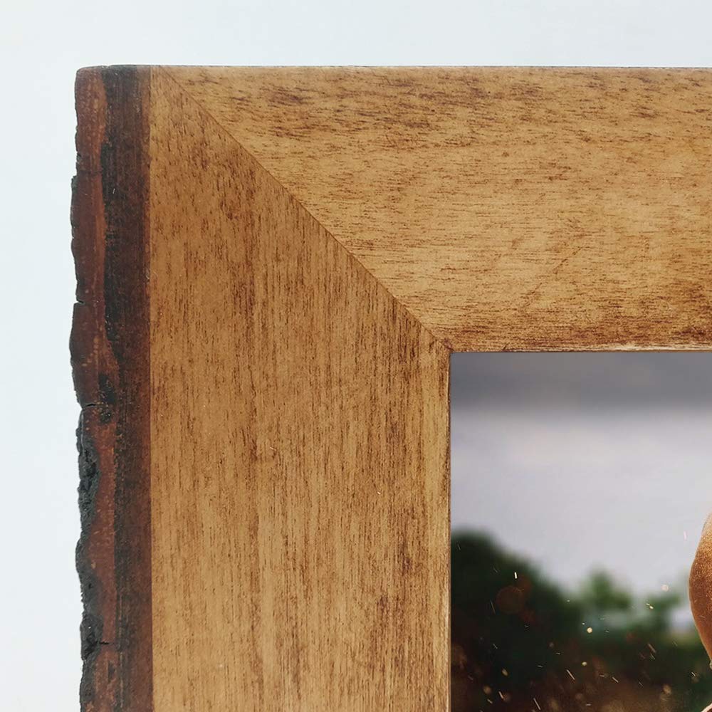 Ikeree 6X6 Rustic Picture Frames With Natural Bark Edges, Brown Wood Photo Frame For Tabletop Or Wall Mounting Display