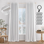 Miulee 100% Blackout Curtains 108 Inches Long, Linen Curtains & Drapes For Bedroom Living Room Back Tab Black Out Window Treatments Thermal Insulated Room Darkening Rod Pocket, White, 2 Panels